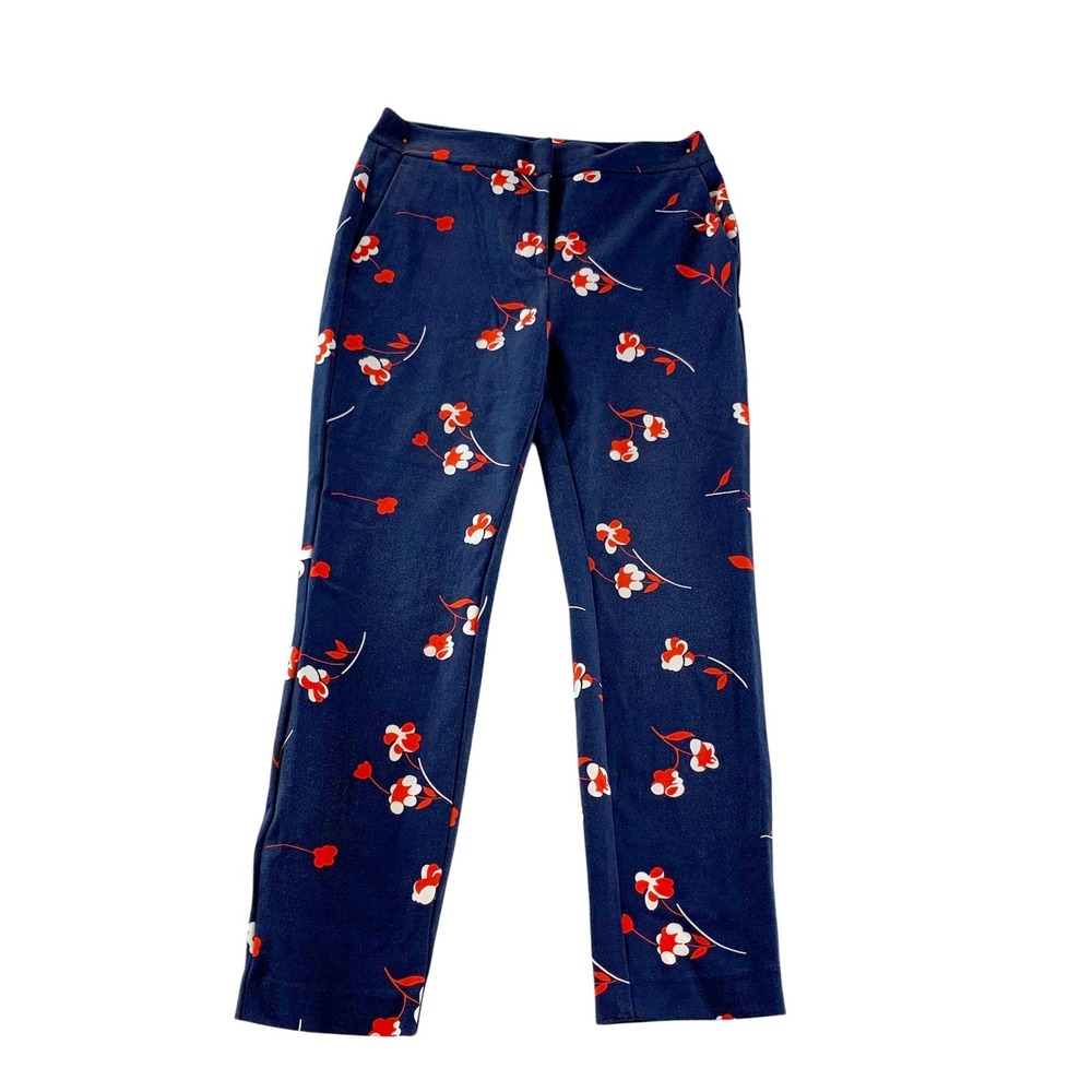 Boden Richmond Floral Pants Women 4P Navy Red Straight Leg Mod Retro Trousers